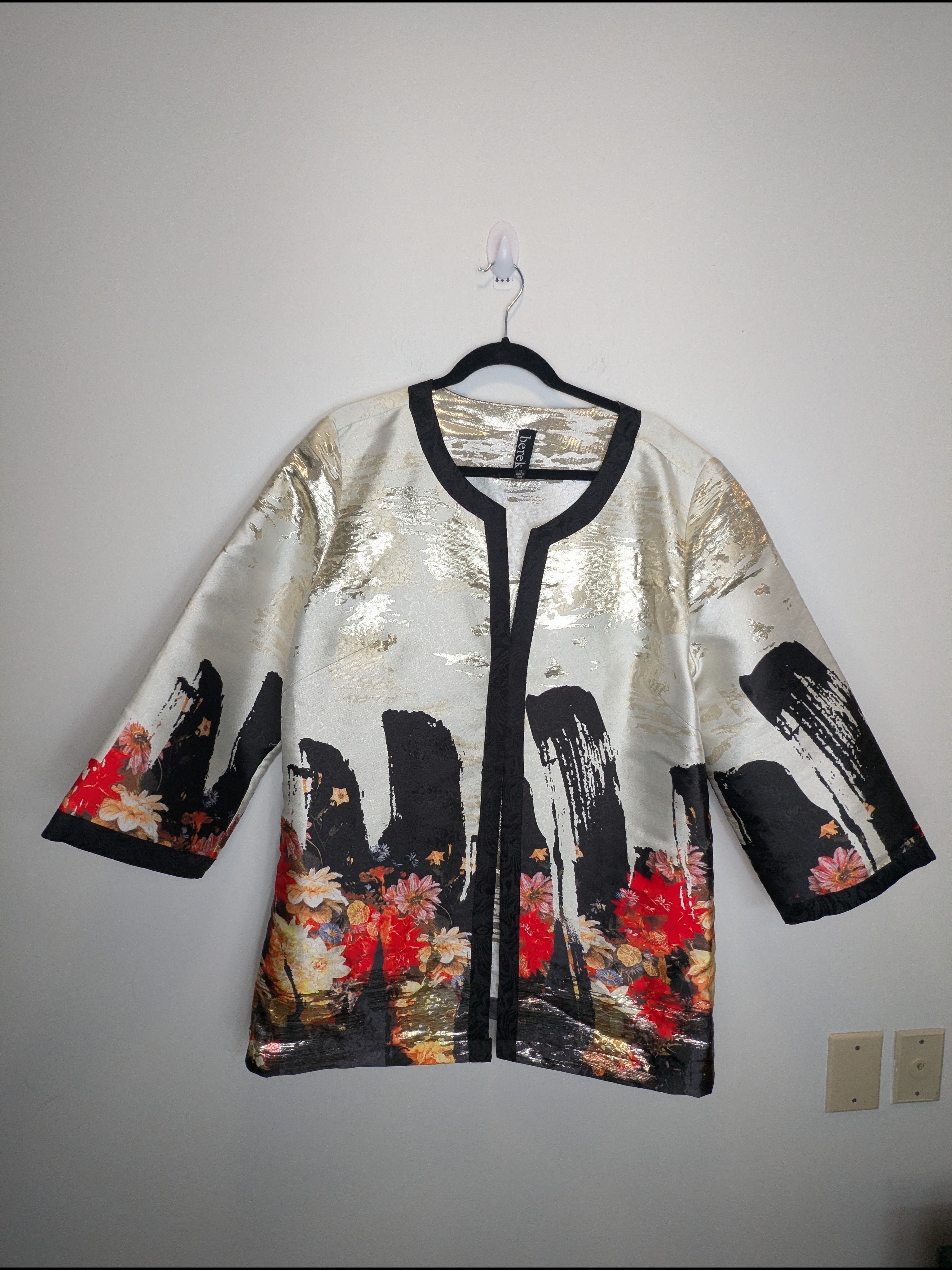 Berek Women's Metallic Gold Black Kimono Jacket Size 1xl Art Deco Boho Luxury